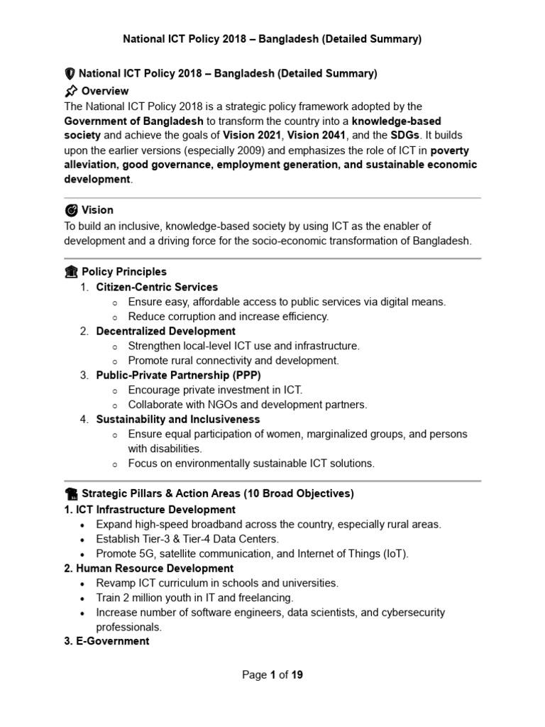 Bangladesh National ICT Policy 2018 | PDF | Information And ...