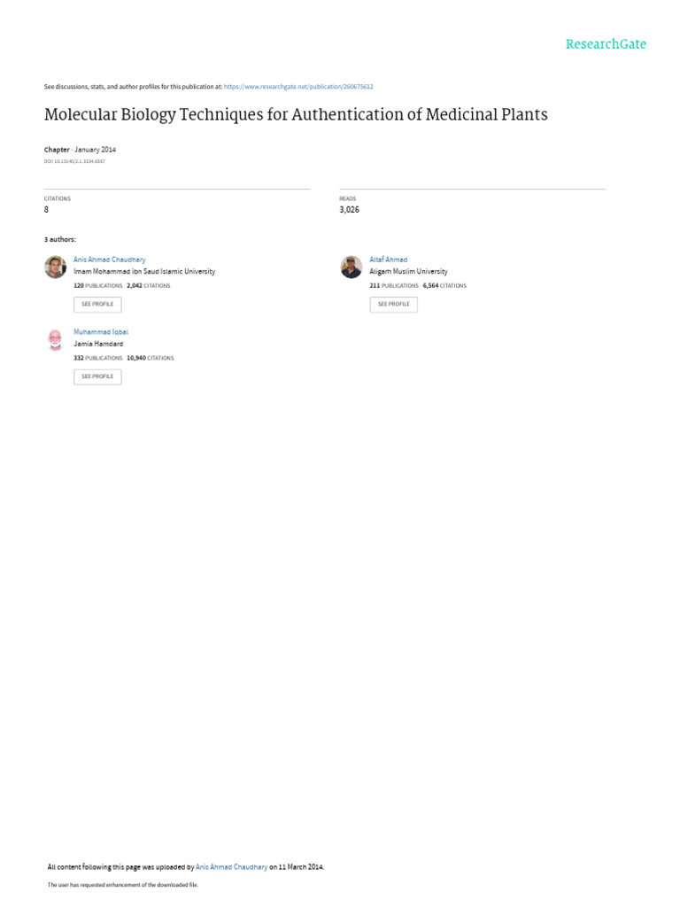 Molecular Biology Techniques For Authentication of Medicinal Plants ...