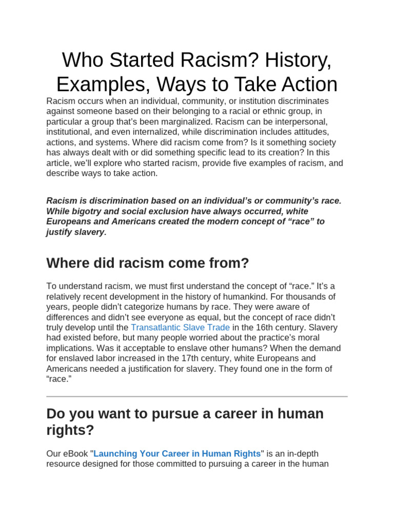 Origins and Examples of Racism | PDF | Discrimination & Race Relations ...