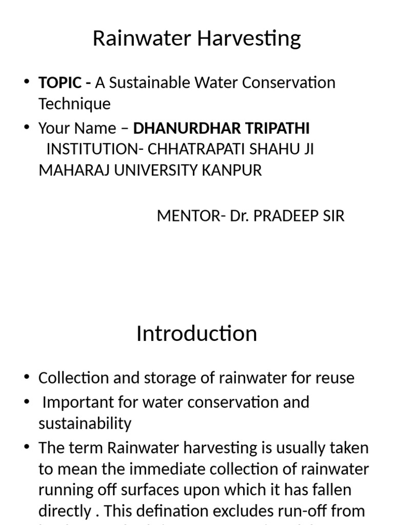 Rainwater Harvesting: A Sustainable Solution | PDF | Water Conservation ...