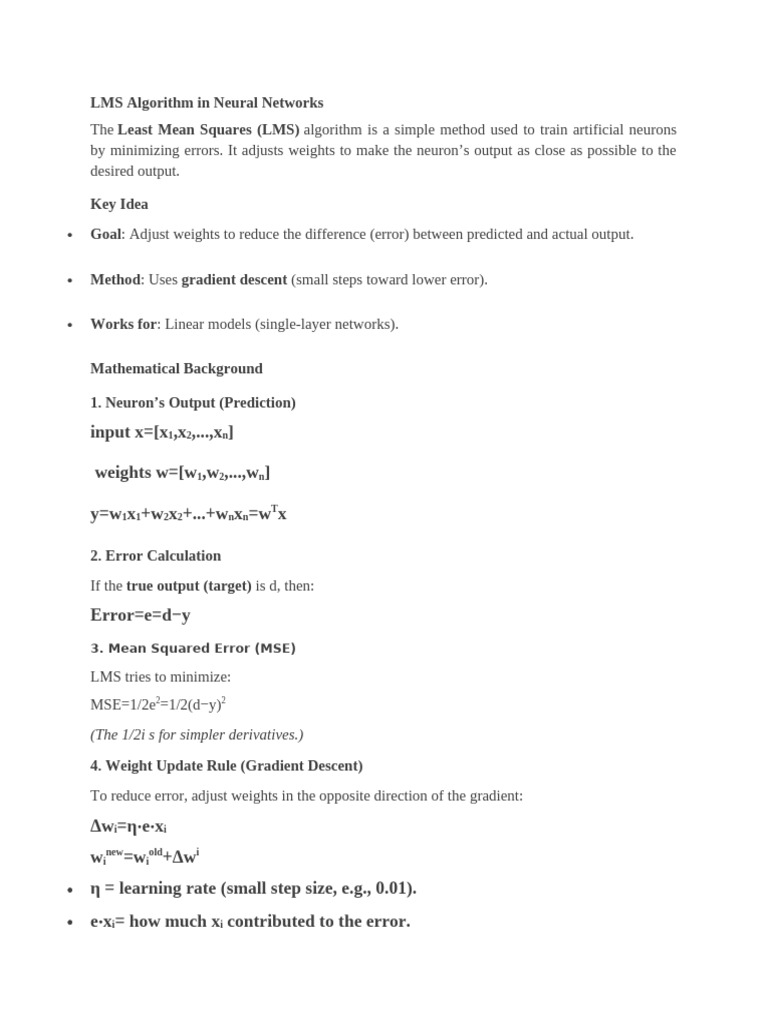 LMS Algorithm for Neural Network Training | PDF