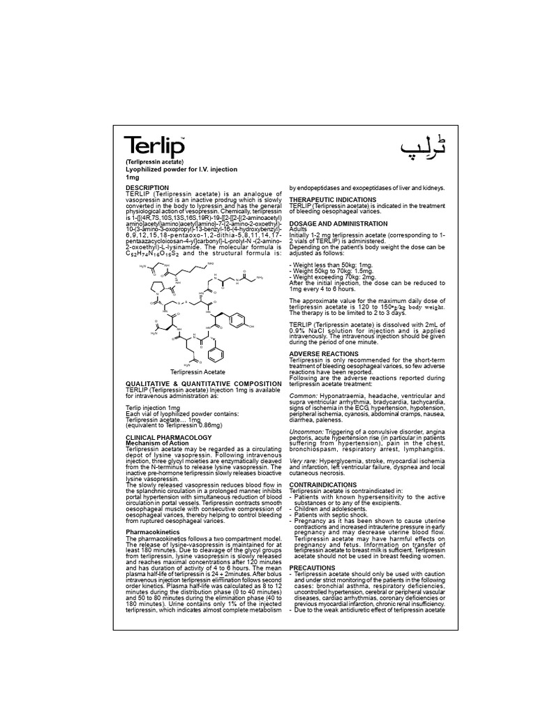 Terlip Inj Leaflet Pakistan | PDF | Pharmacokinetics | Medical Specialties