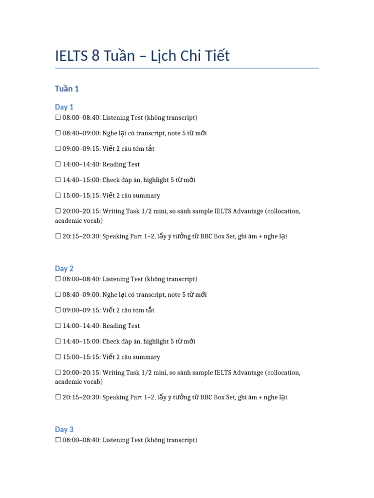IELTS 8week Schedule | PDF