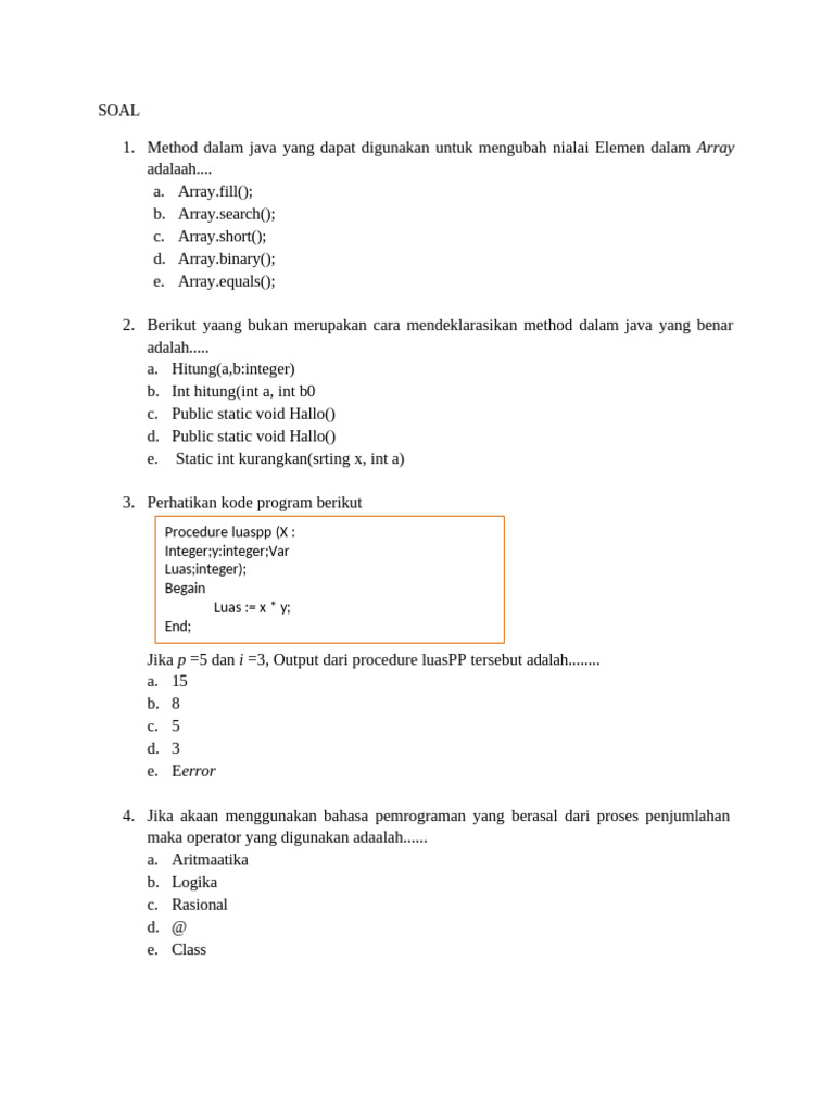Soal dan Jawaban Pemrograman Java dan Pascal | PDF