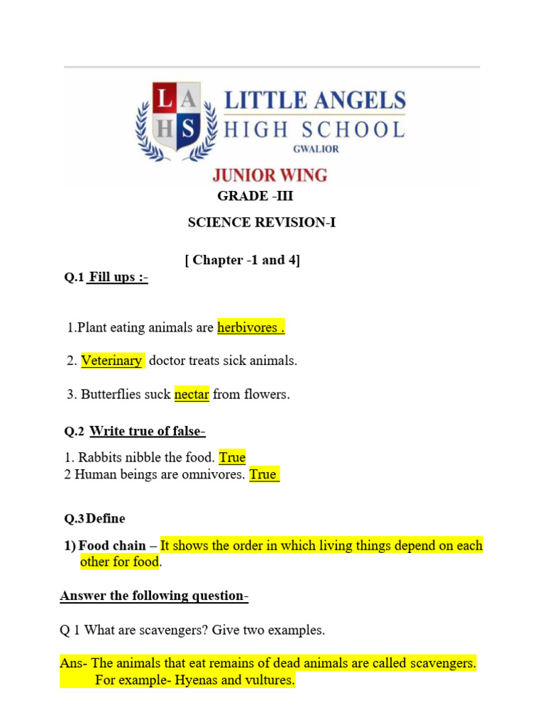 Grade - Iii Science Revision-I (Chapter - 1 and 4) | PDF