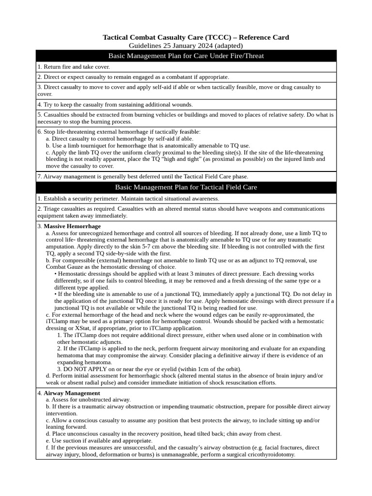 TCCC Reference Card: Combat Care Guide | PDF | Shock (Circulatory ...