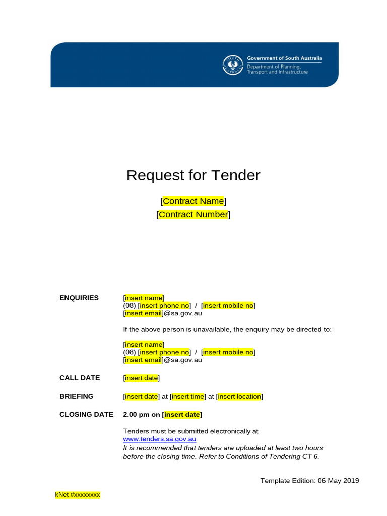 Adelaide Tender Request Template | PDF | Regulatory Compliance ...