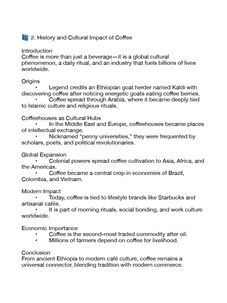History and Cultural Impact of Coffee | PDF