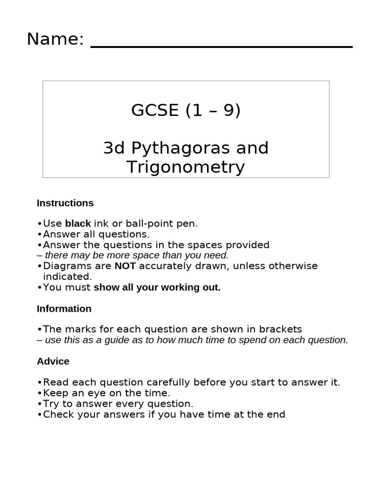 7 3d Pythagoras and Trigonometry | PDF | Significant Figures | Mathematics