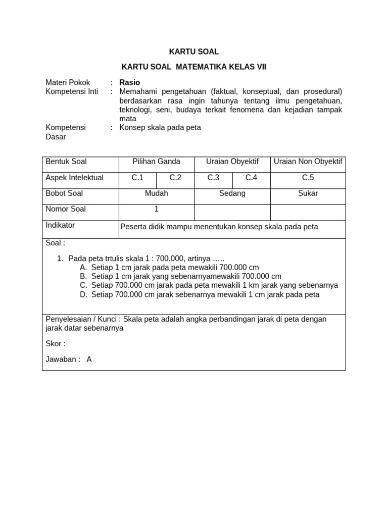 Kartu Soal Rasio Matematika Kelas VII | PDF