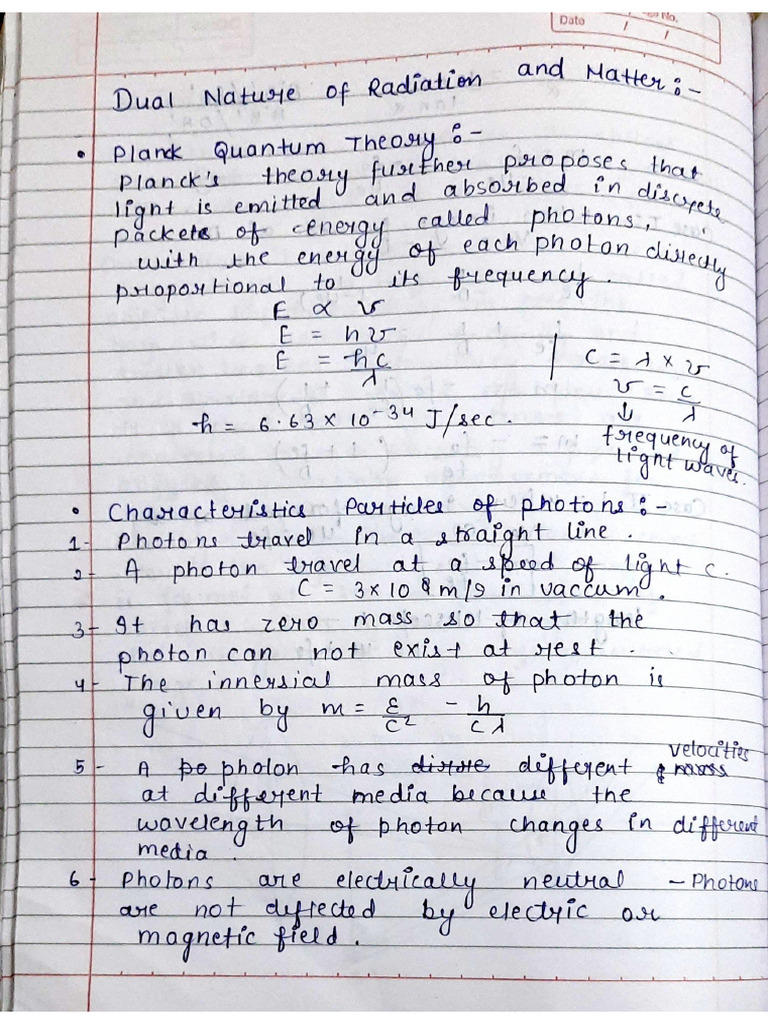 Dual Nature of Radiation and Matter Notes | PDF