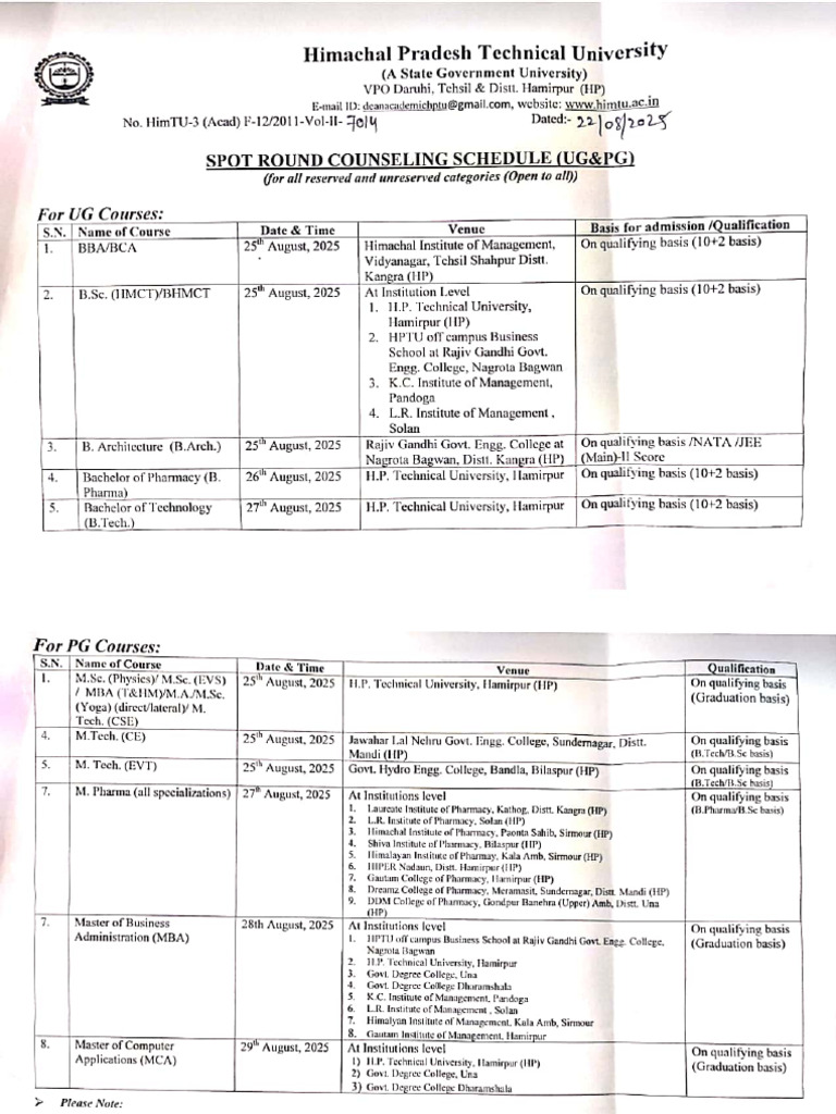 Spot Round Counselling Schedule | PDF