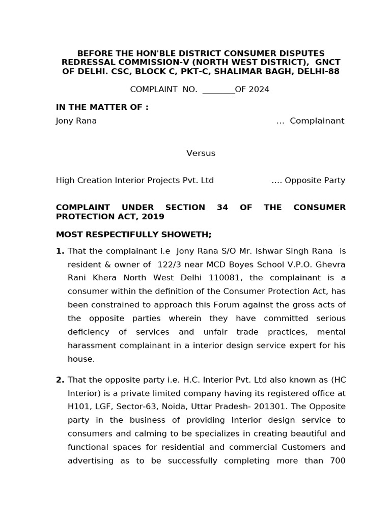 Consumer Complaint Against Interior Design Service | PDF | Affidavit ...
