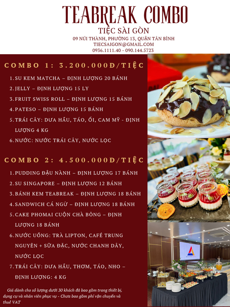 Menu Teabreak Combo Dư I 30 Khách | PDF