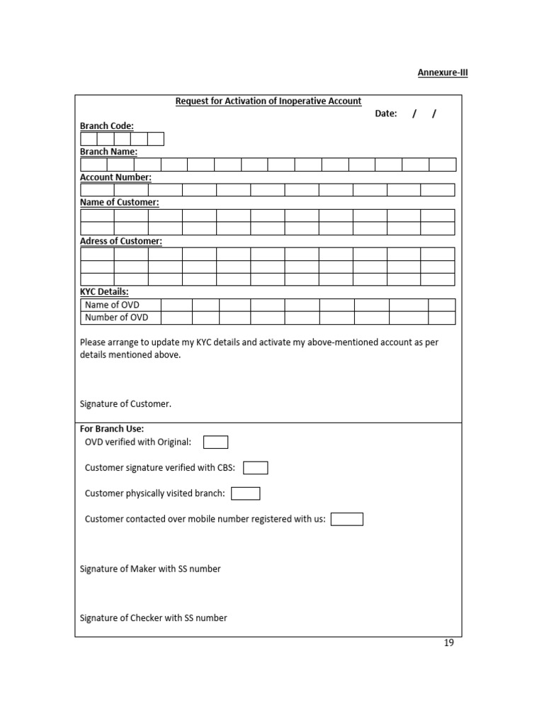 Inoperative Account Activation Request Form | PDF