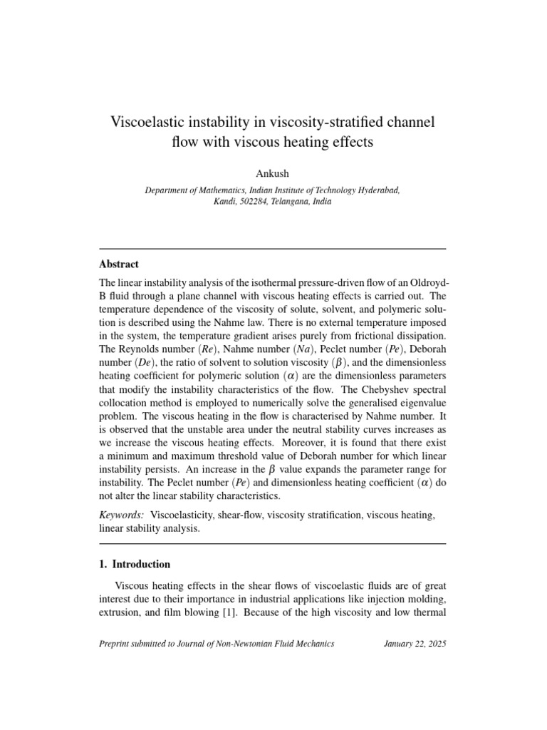 Viscous Heating in Viscoelastic Flow Instability | PDF | Viscosity ...