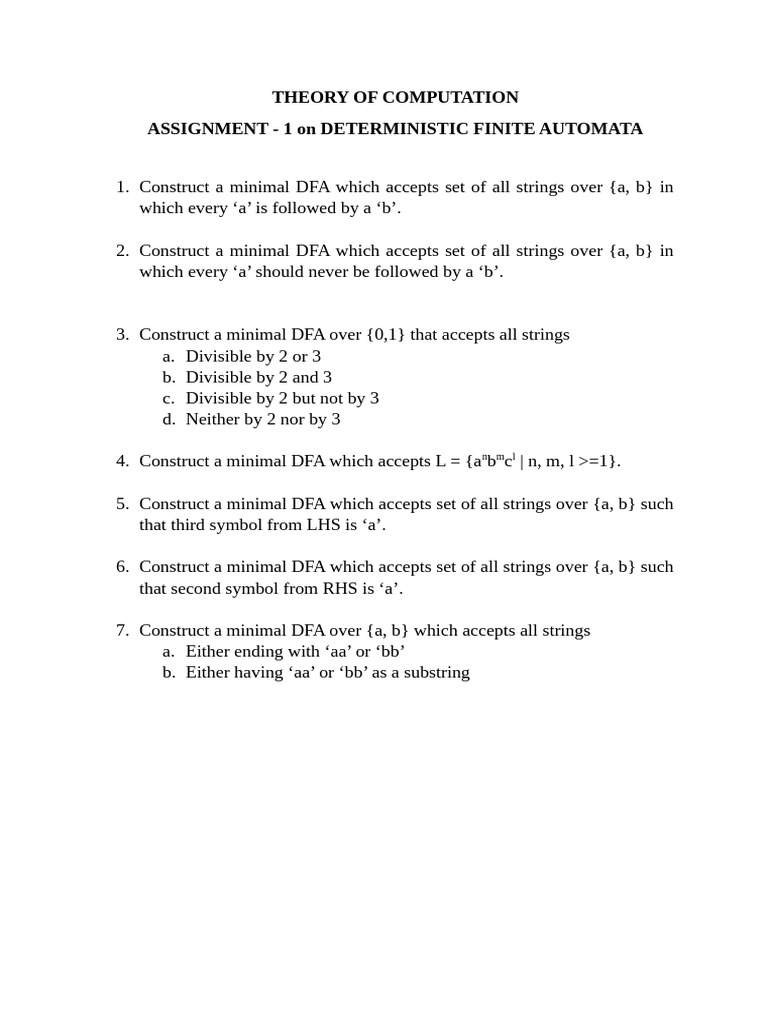 DFA Construction Assignment Guide | PDF