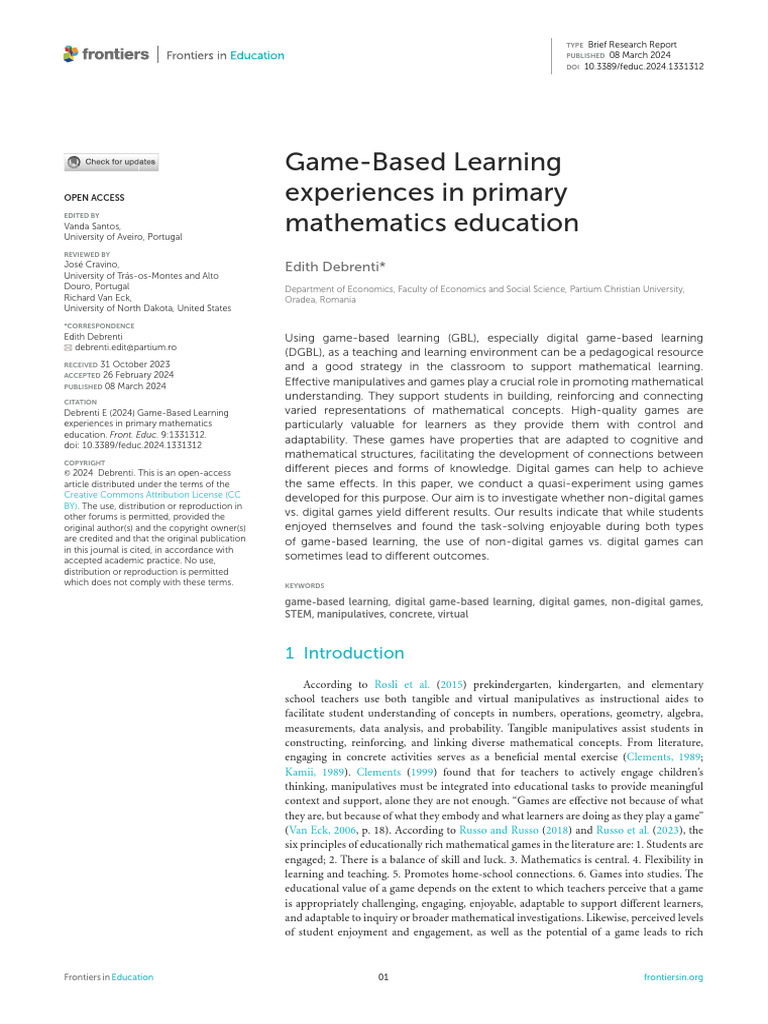 Game-Based Learning in Math Education | PDF | Learning | Teachers