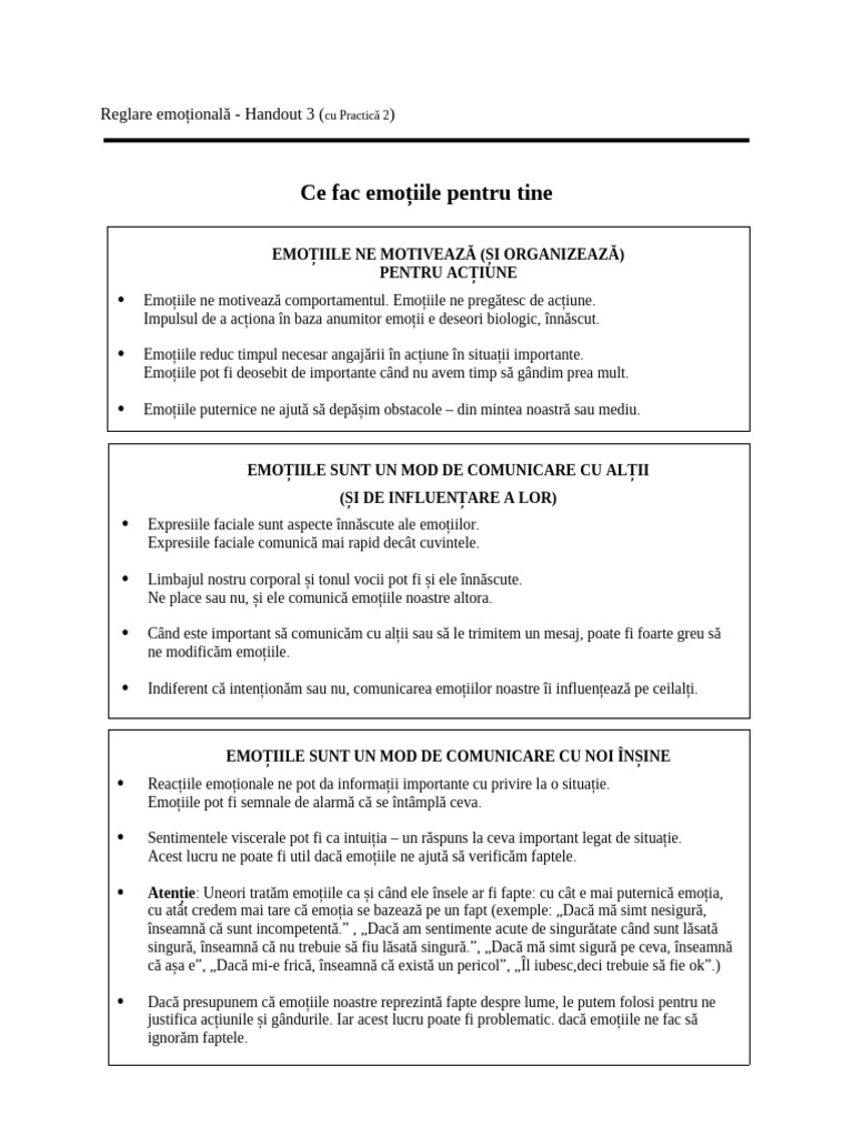 Emotion Regulation Handout 3 - Ce Fac Emotiile PT Tine | PDF