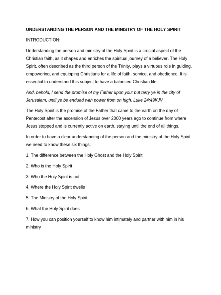 Holy Spirit: Person and Ministry Explained | PDF | Holy Spirit | Jesus