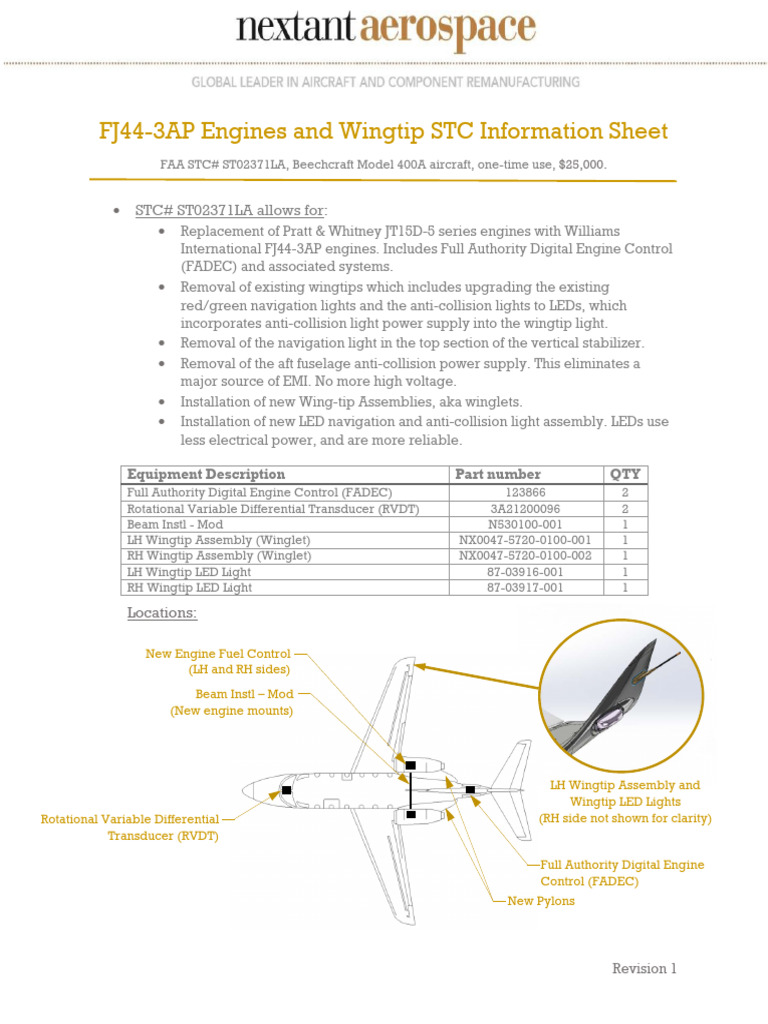 FJ44-3AP Engine & Wingtip STC Overview | PDF | Throttle | Aerospace