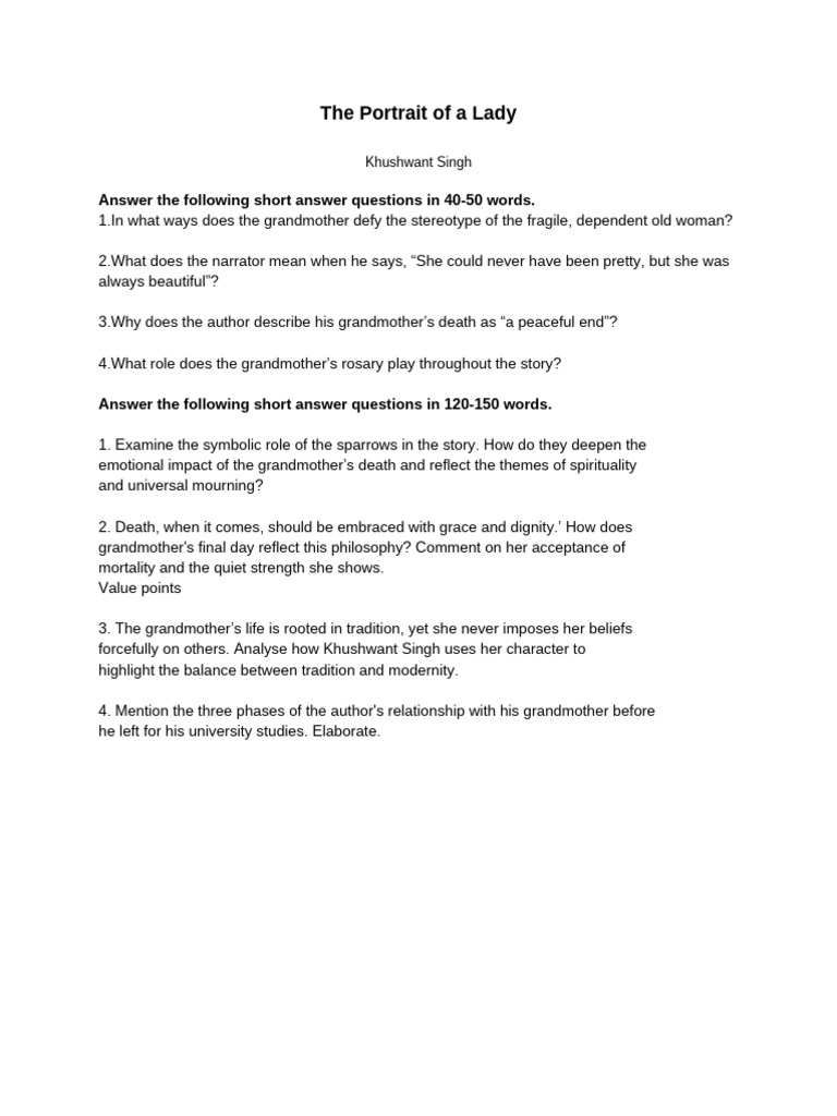 CW Questions - Portrait of A Lady | PDF