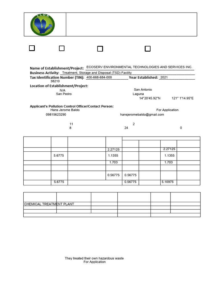 LLDA Discharge Permit Application Form | PDF | Sewage Treatment | Sewage