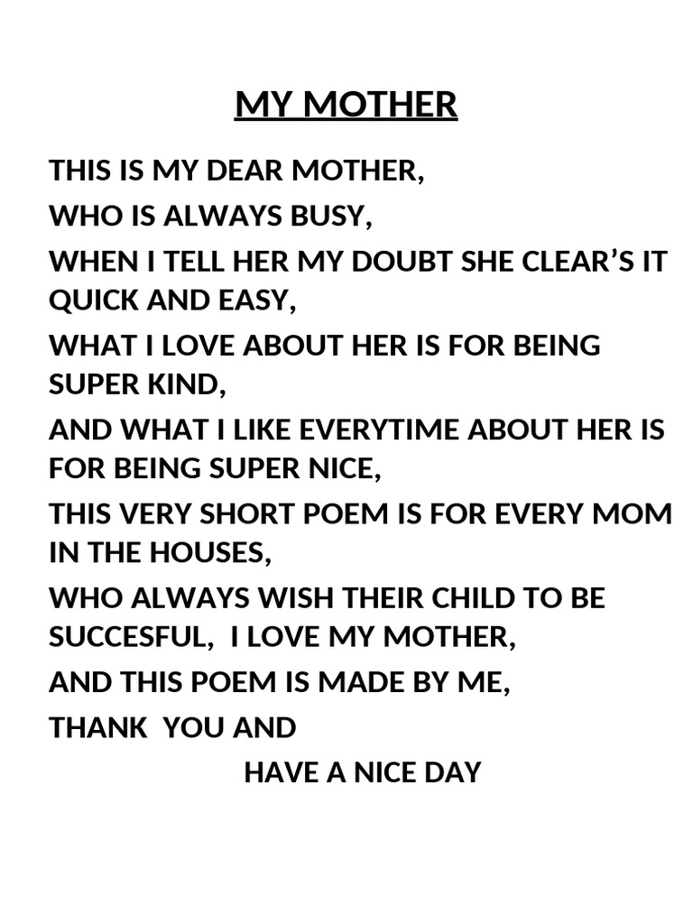 My Mother Poem | PDF