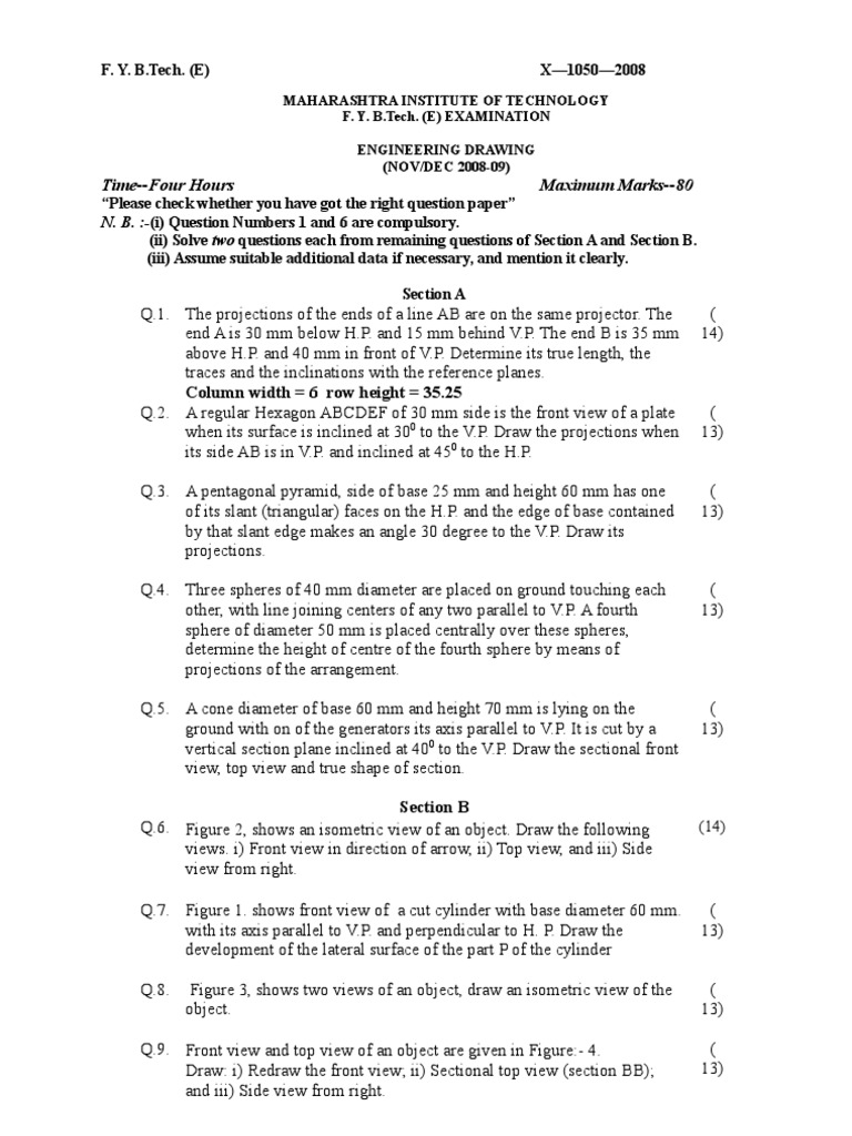 Engineering Drawing Solved Sample Question Paper PDF Sphere