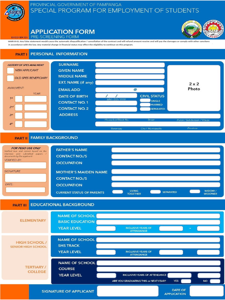 Spes Application Form s2024 | PDF