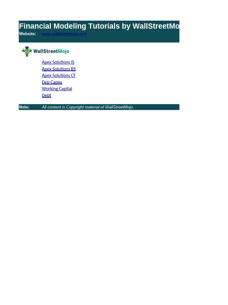 Apex Solutions Financial Modeling Guide | PDF | Equity (Finance) | Revenue