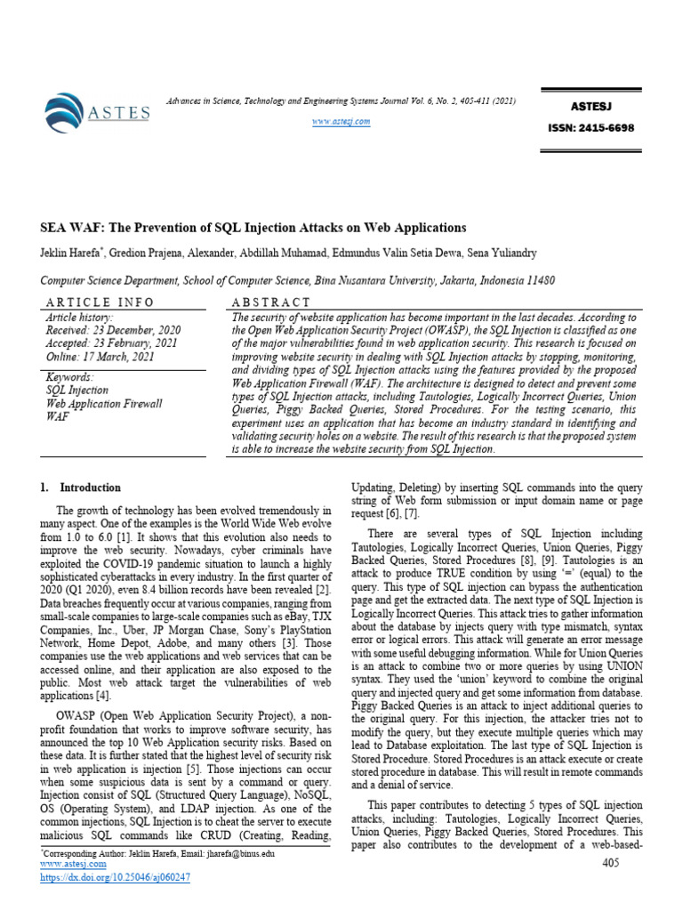 Preventing SQL Injection with SEA WAF | PDF | Computing | Software ...