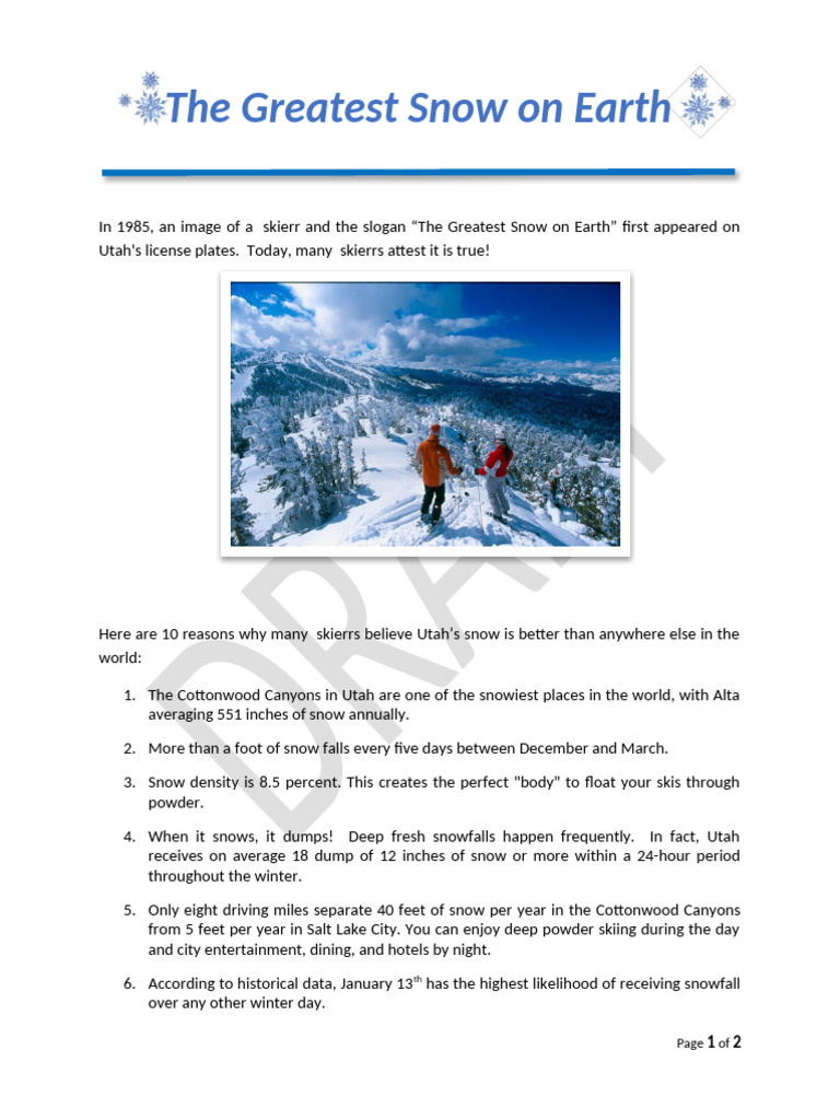 Utah's Exceptional Snowfall Insights | PDF