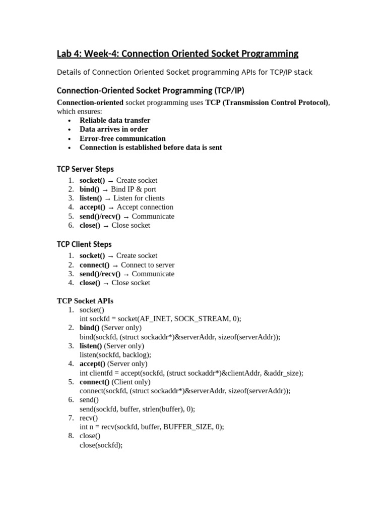TCP Socket Programming Guide | PDF | Port (Computer Networking ...