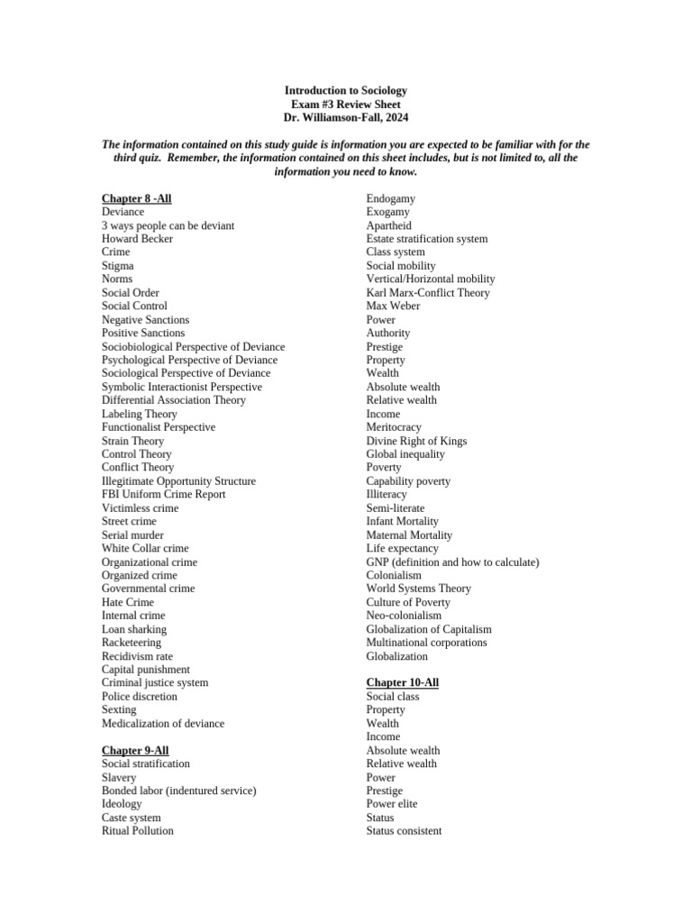 Sociology Exam #3 Study Guide | PDF | Deviance (Sociology) | Crimes