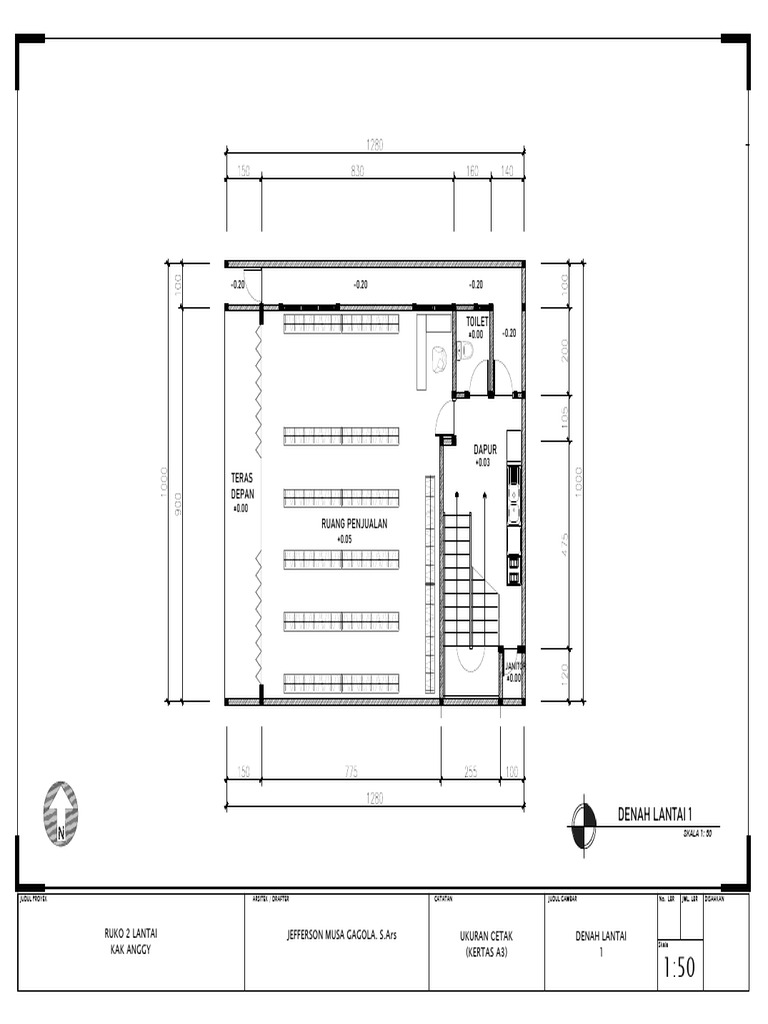 Denah Ruko 2 Lantai Skala 1:50 | PDF
