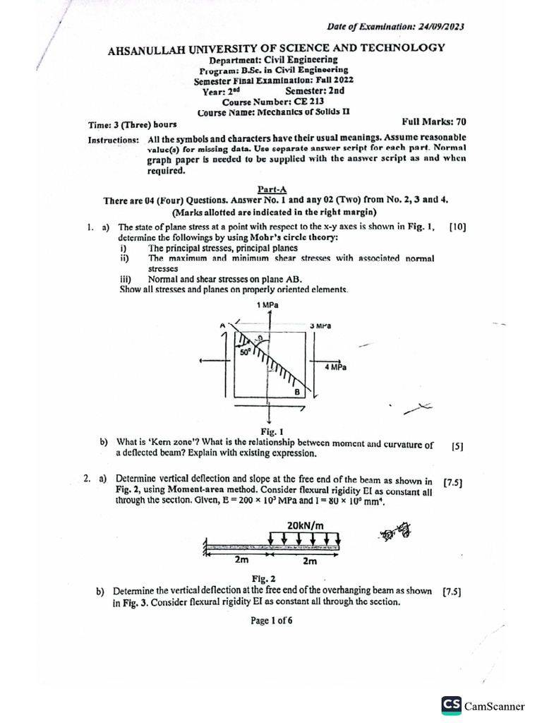 Mechanics of Solids II Exam Guidelines | PDF | Stress (Mechanics) | Bending