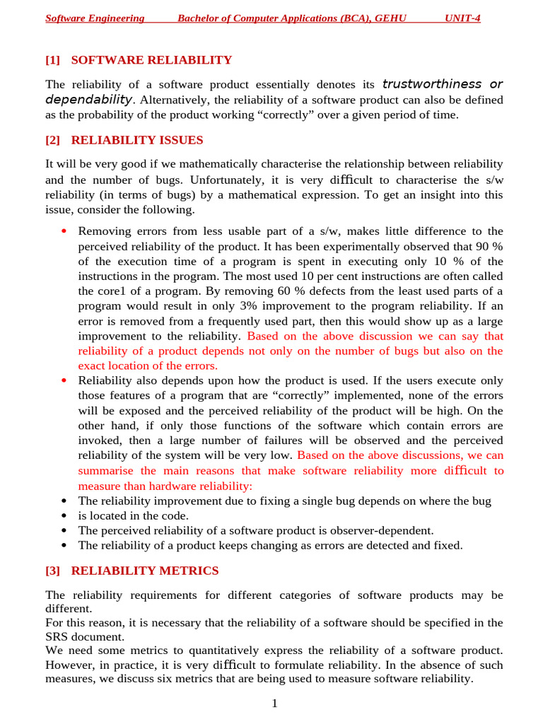 Bca Se Unit 4 | PDF | Reliability Engineering | Systems Engineering