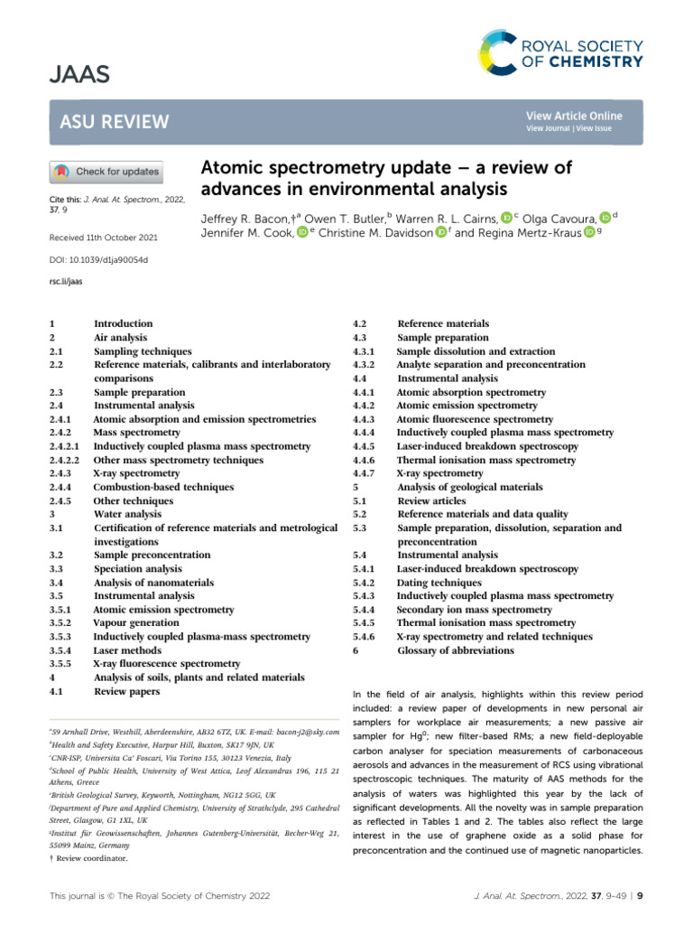 Advances in Atomic Spectrometry 2022 | PDF | Spectroscopy | Mass ...