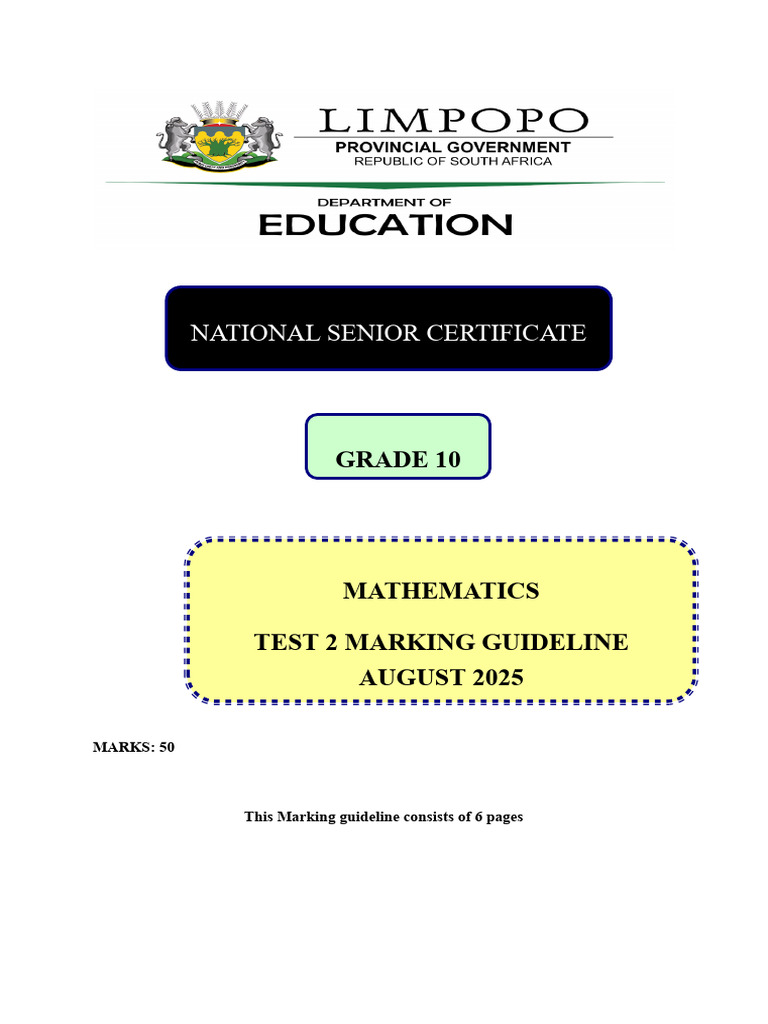 Grade 10 Maths Test 2 Guidelines 2025 | PDF | Mathematical Objects ...