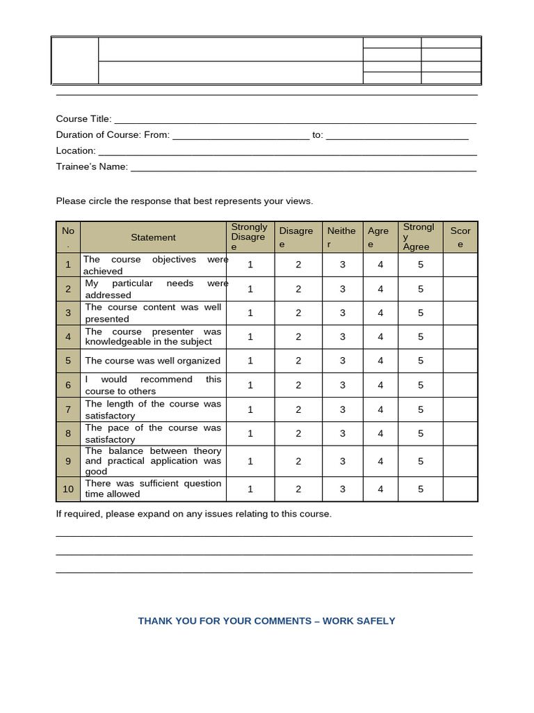Course Feedback Evaluation Form | PDF