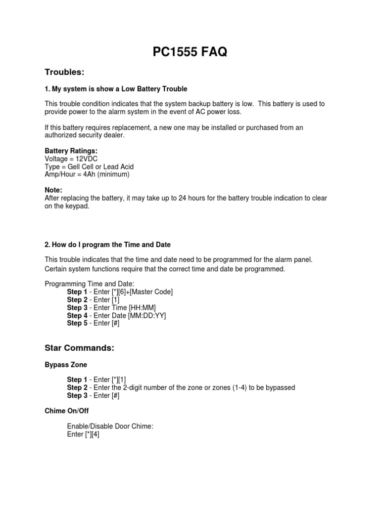DSC PC1555 Alarm System FAQ | PDF | Battery (Electricity) | Computing