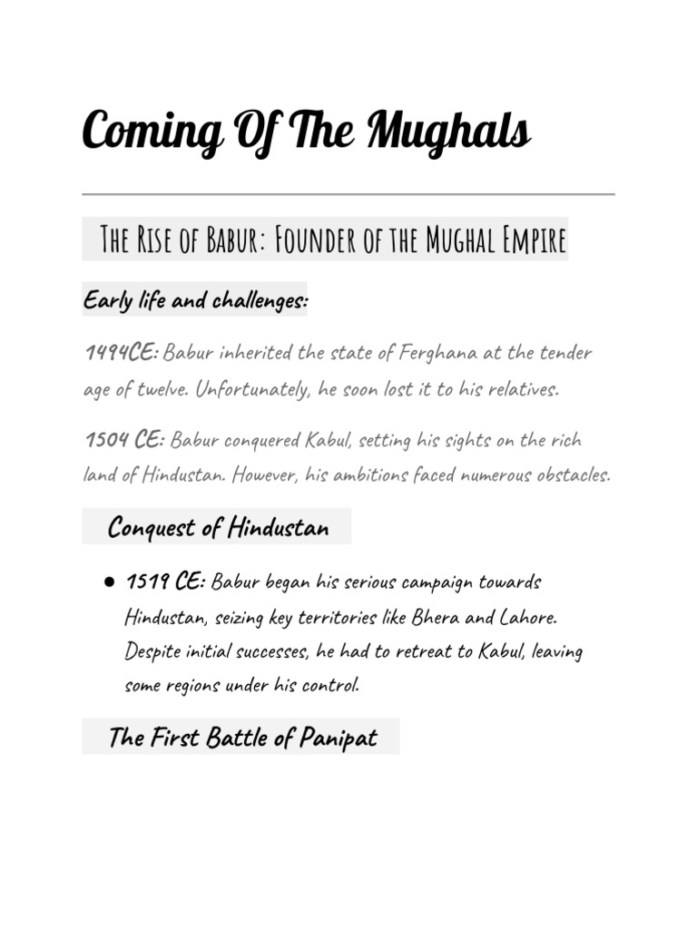 Rise of the Mughal Empire: Babur to Humayun | PDF