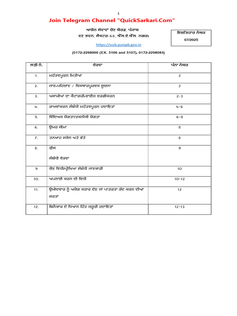 PSSSB Advt 07 2025 Warder As Matron Notification 2025 | PDF