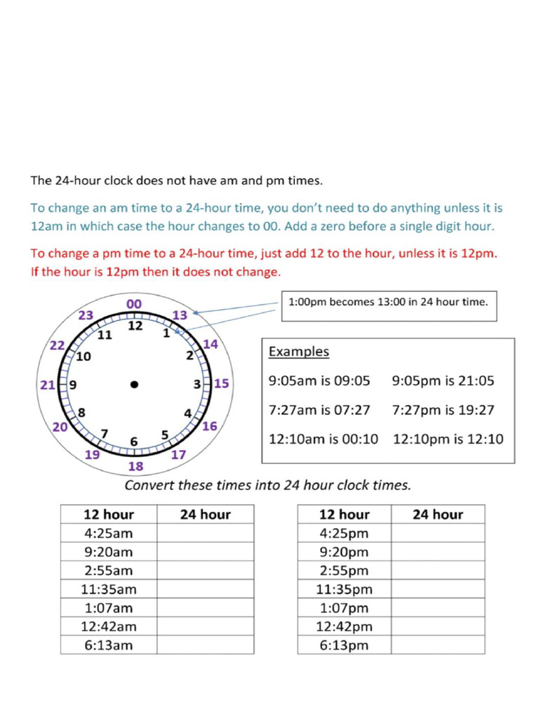 Lesson 2 12 and 24 Hour Conversion Worksheets | PDF