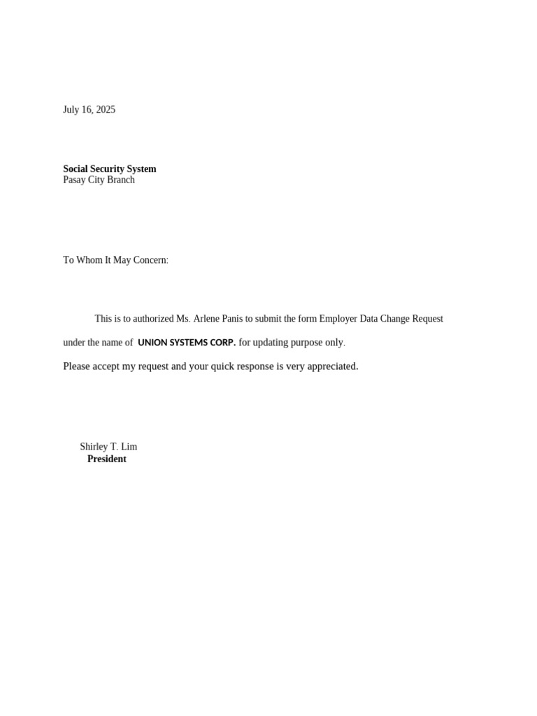 Employer Data Change Request Authorization | PDF