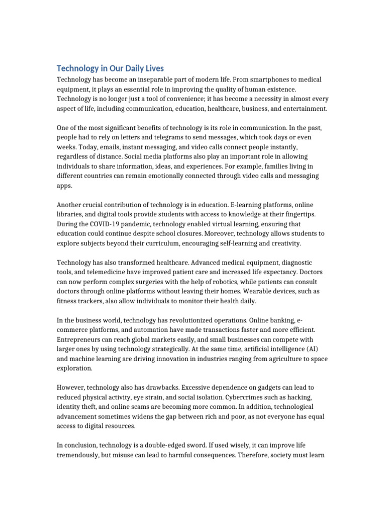 Impact of Technology on Daily Life | PDF | Artificial Intelligence ...
