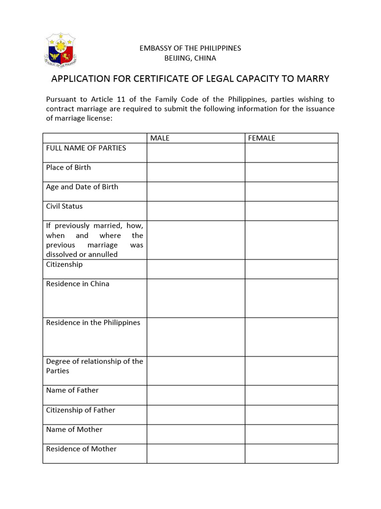 Application For Certificate of Legal Capacity To Marry | PDF