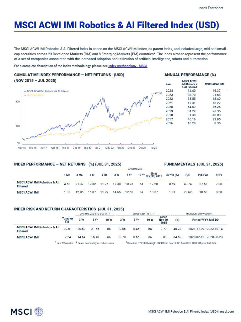 MSCI ACWI IMI Robotics & AI Index Factsheet | PDF | Msci | Analytics