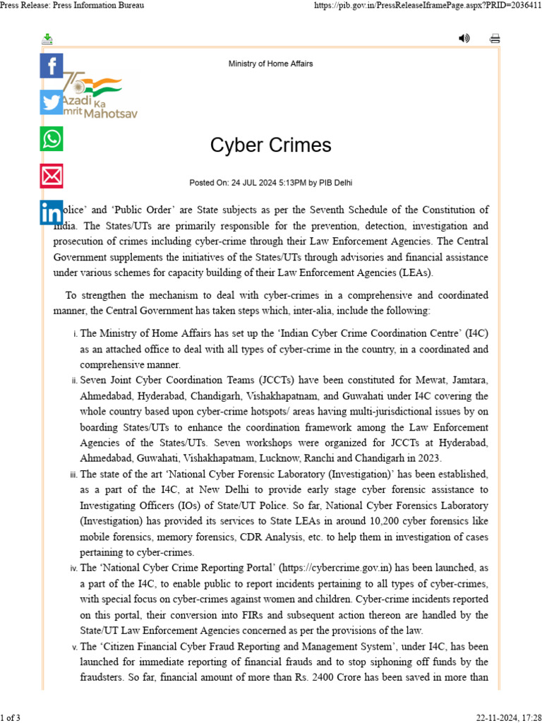Cyber Crime Prevention Initiatives in India | PDF | Cybercrime | Law ...
